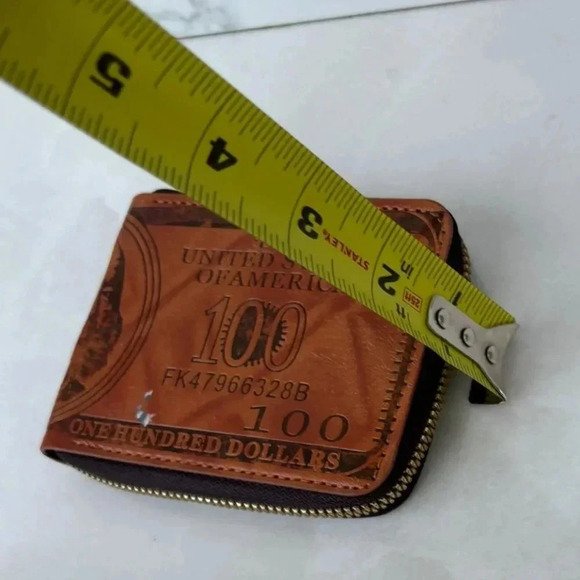 Vintage Mens 100 Dollar Bill Leather Bifold Wallet Brown Size 5"x3.5" - Picture 4 of 10